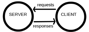 RPC 的请求-响应交互示意：client 发出 request，server 处理后返回 response