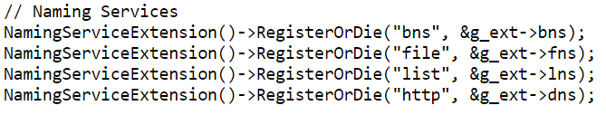 NamingService 在 global.cpp 中的注册代码